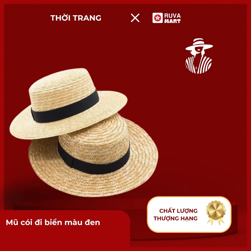 Mũ cói đi biển màu đen  2511