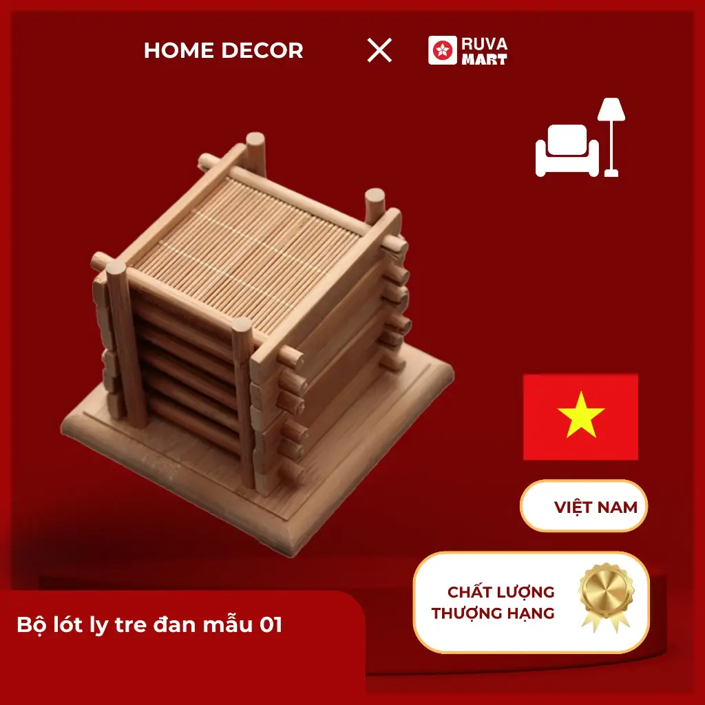 Bộ lót ly tre đan mẫu 01  2519