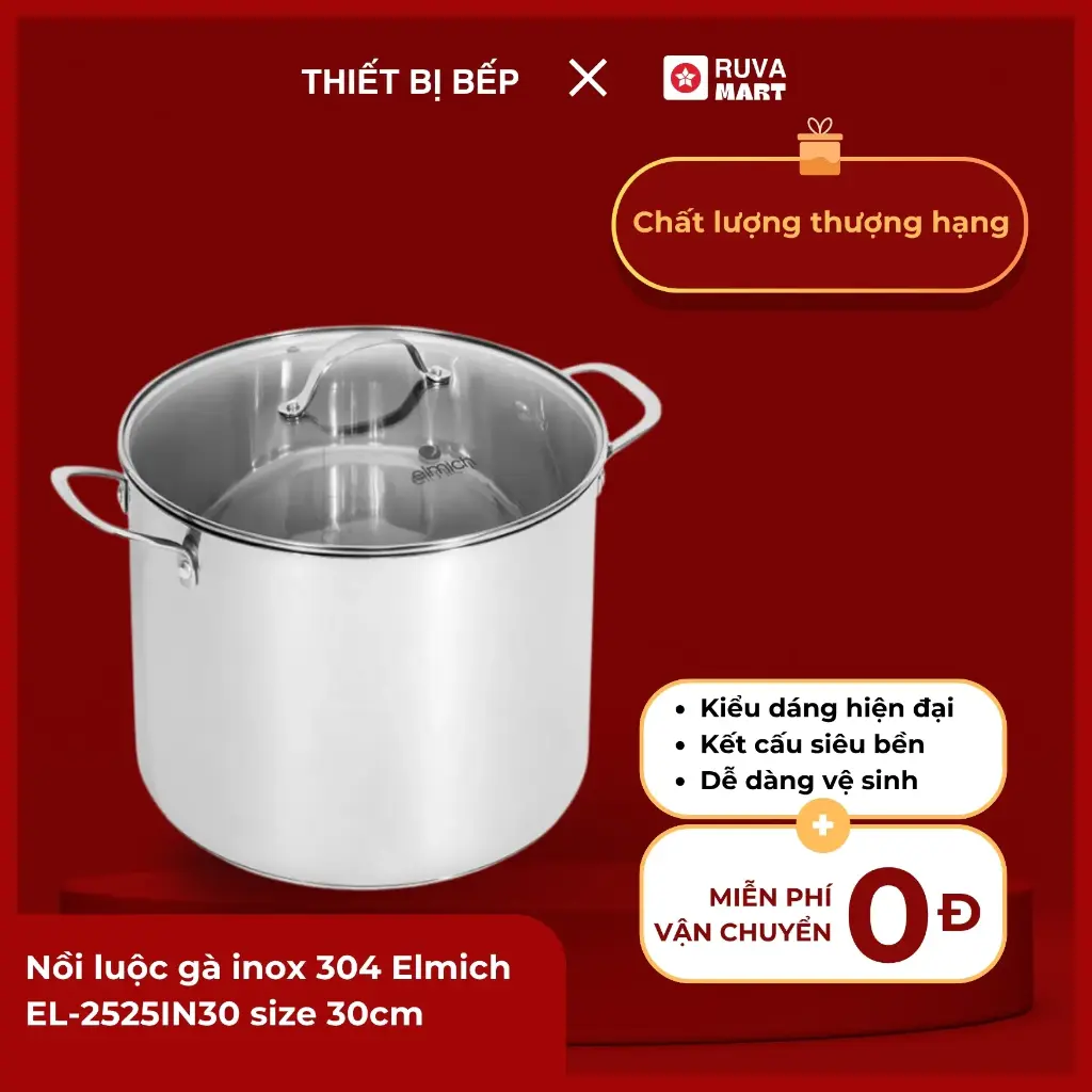 Nồi luộc gà inox 304 elmich EL-2525IN30 size 30cm - 1708