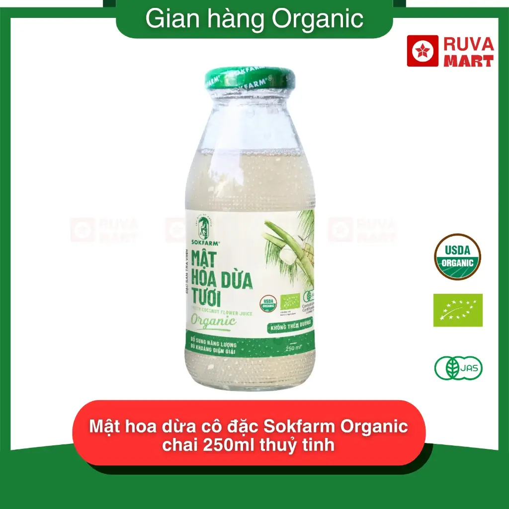 Mật hoa dừa cô đặc Sokfarm Organic chai 250ml thuỷ tinh - 1752