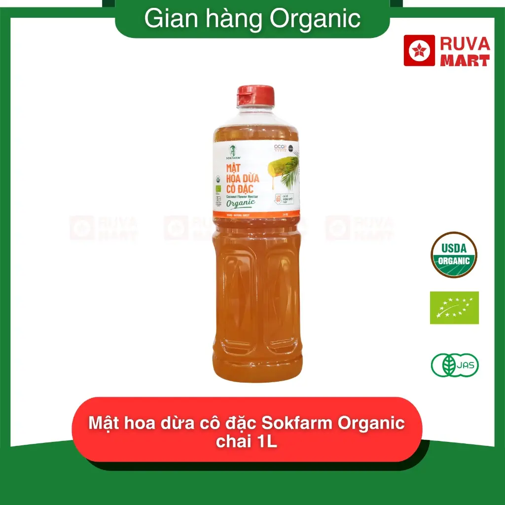 Mật hoa dừa cô đặc Sokfarm Organic chai 1L - 1753