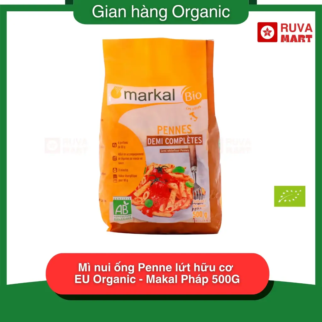 Mì nui ống Penne lứt hữu cơ EU Organic - Makal Pháp 500G - 1770
