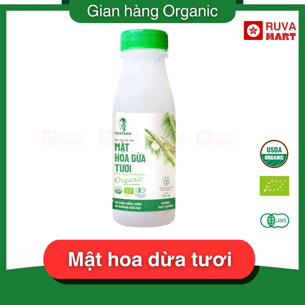 Mật hoa dừa cô đặc Sokfarm Organic chai 250ml nhựa - 1751