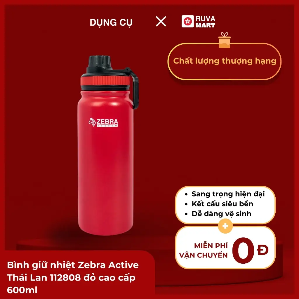 Bình giữ nhiệt Zebra Active 112808 đỏ cao cấp 600ml - 1904