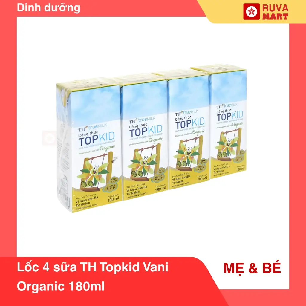 Lốc 4 sữa TH Topkid Vani Organic 180ml - 1348