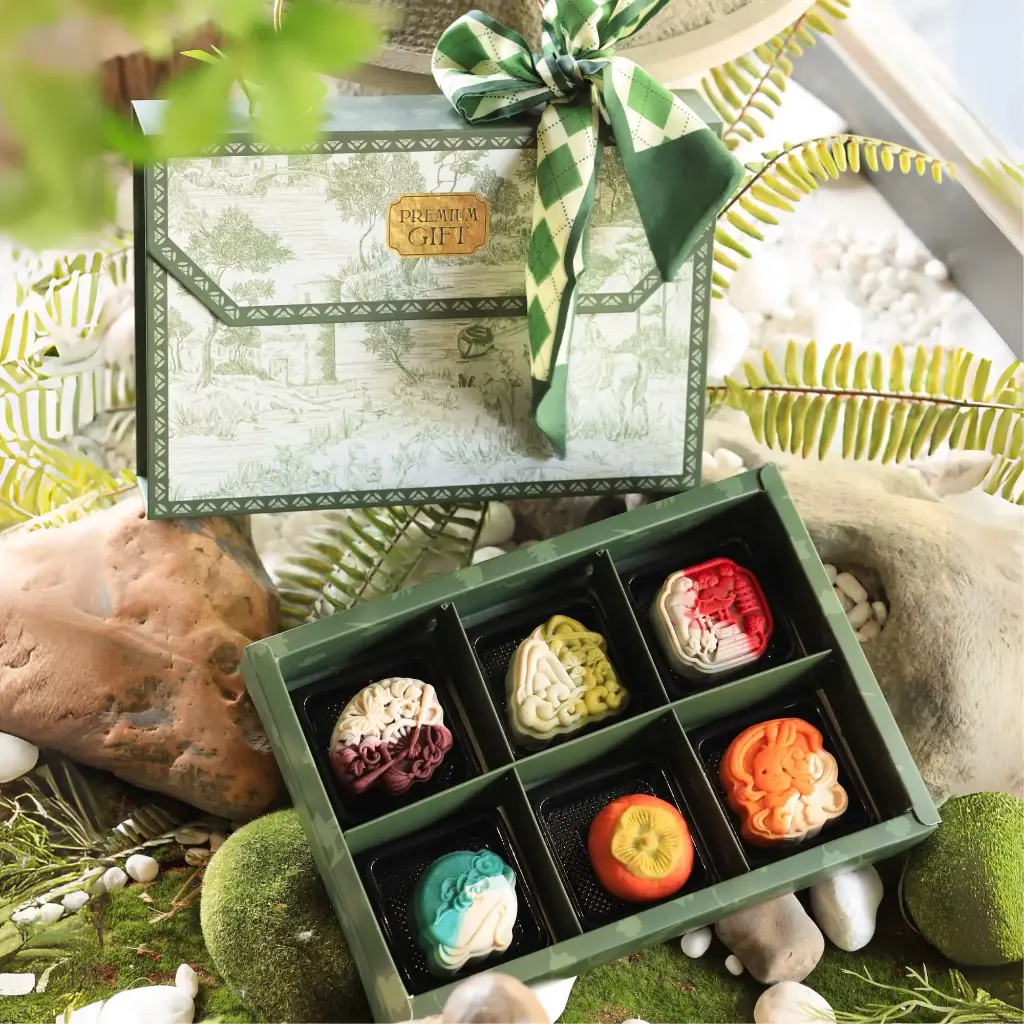 Hộp quà trung thu Mộc nguyệt tinh hoa,  màu xanh - 6 bánh - 1915