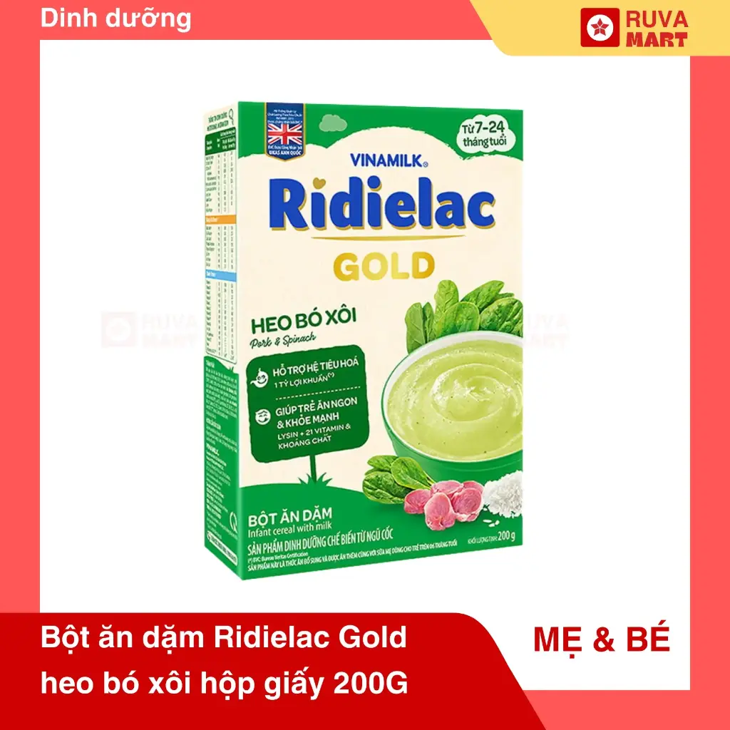 Bột ăn dặm Ridielac Gold heo bó xôi hộp giấy 200G - 2025
