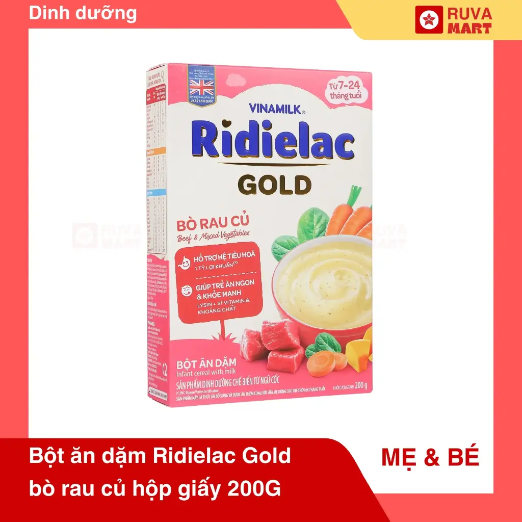 Bột ăn dặm Ridielac Gold bò rau củ hộp giấy 200G - 2027