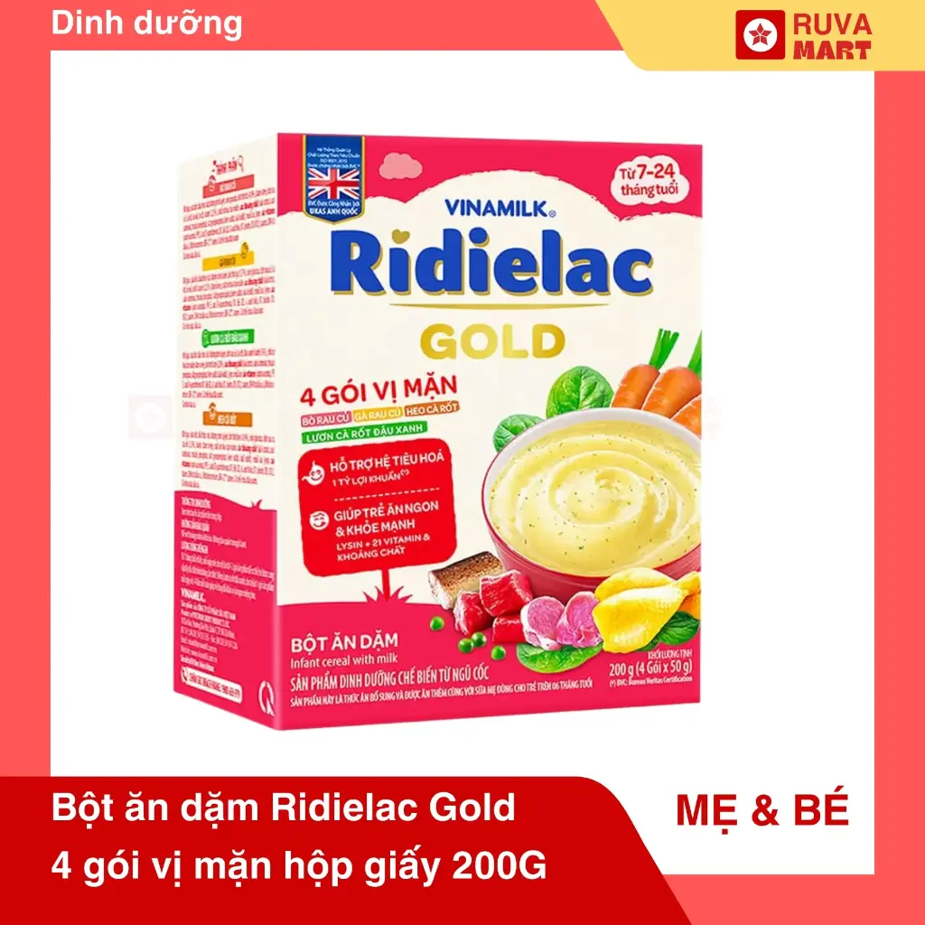Bột ăn dặm Ridielac Gold 4 gói vị mặn hộp giấy 200G - 2028