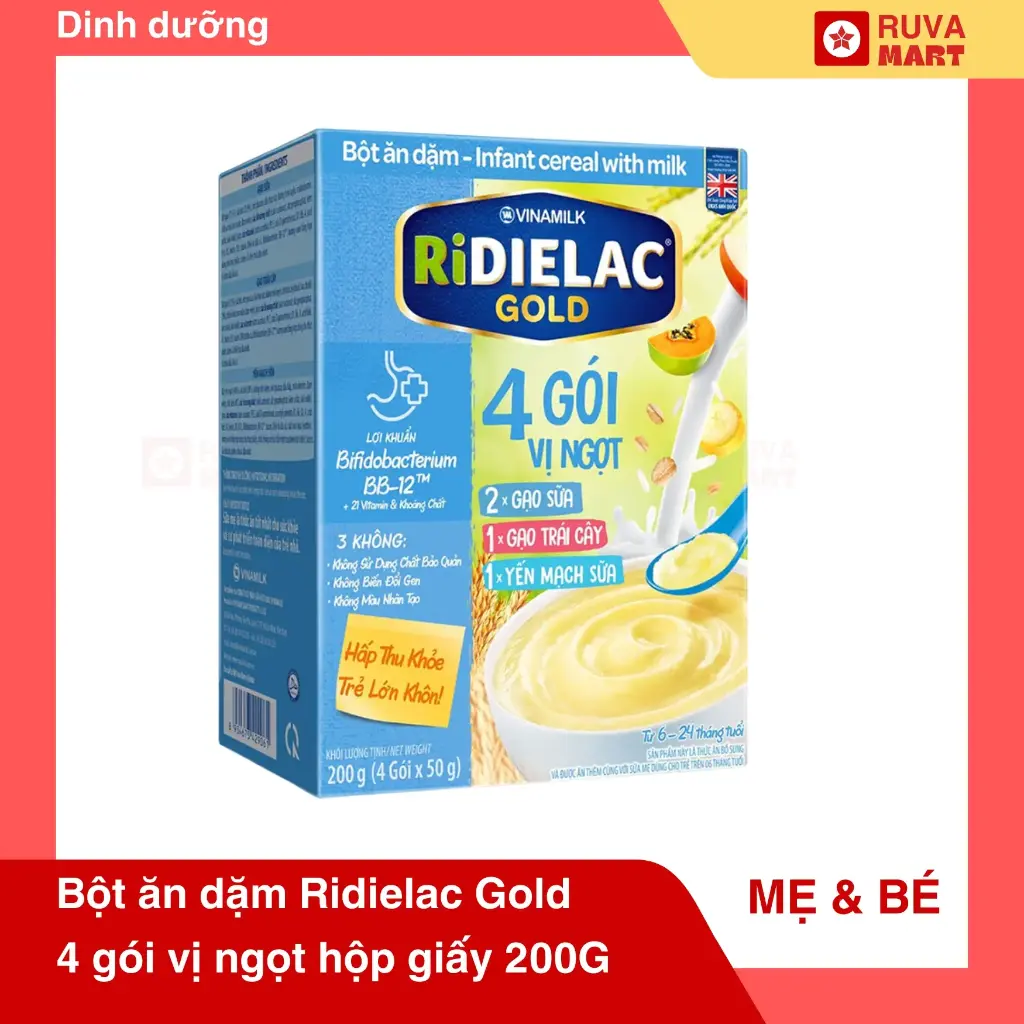 Bột ăn dặm Ridielac Gold 4 gói vị ngọt hộp giấy 200G - 2029
