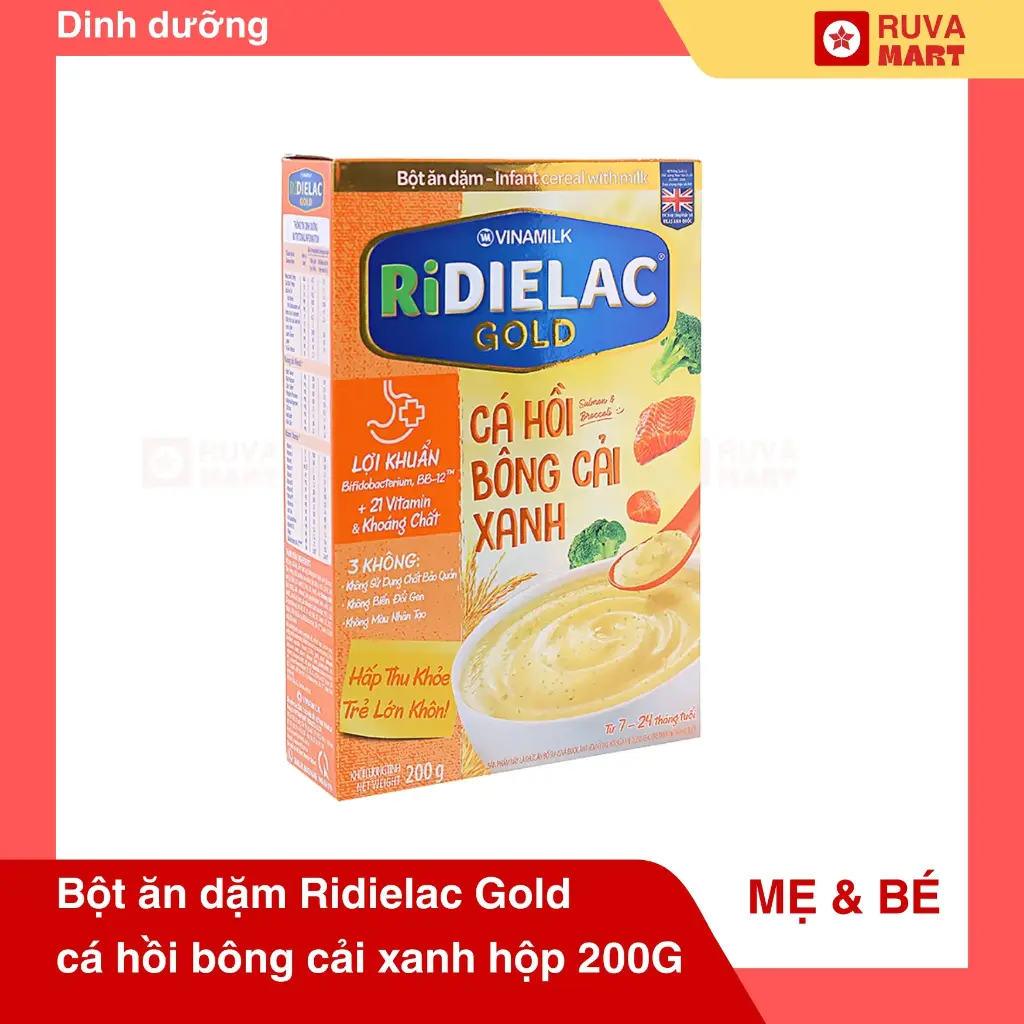 Bột ăn dặm Ridielac Gold cá hồi, bông cải xanh hộp giấy 200G - 2030