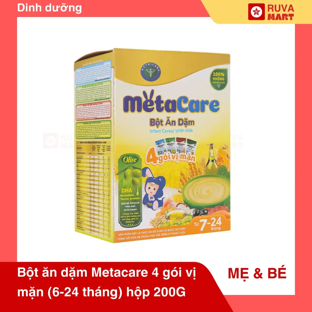 Bột ăn dặm Metacare 4 gói vị mặn (6-24 tháng) hộp 200G - 2031