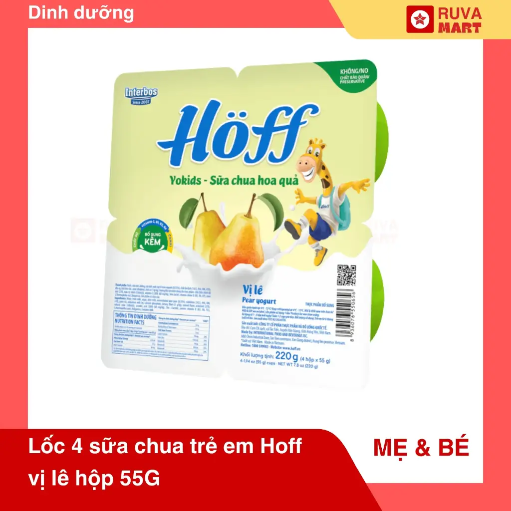 Lốc 4 sữa chua trẻ em Hoff vị lê hộp 55G - 2058