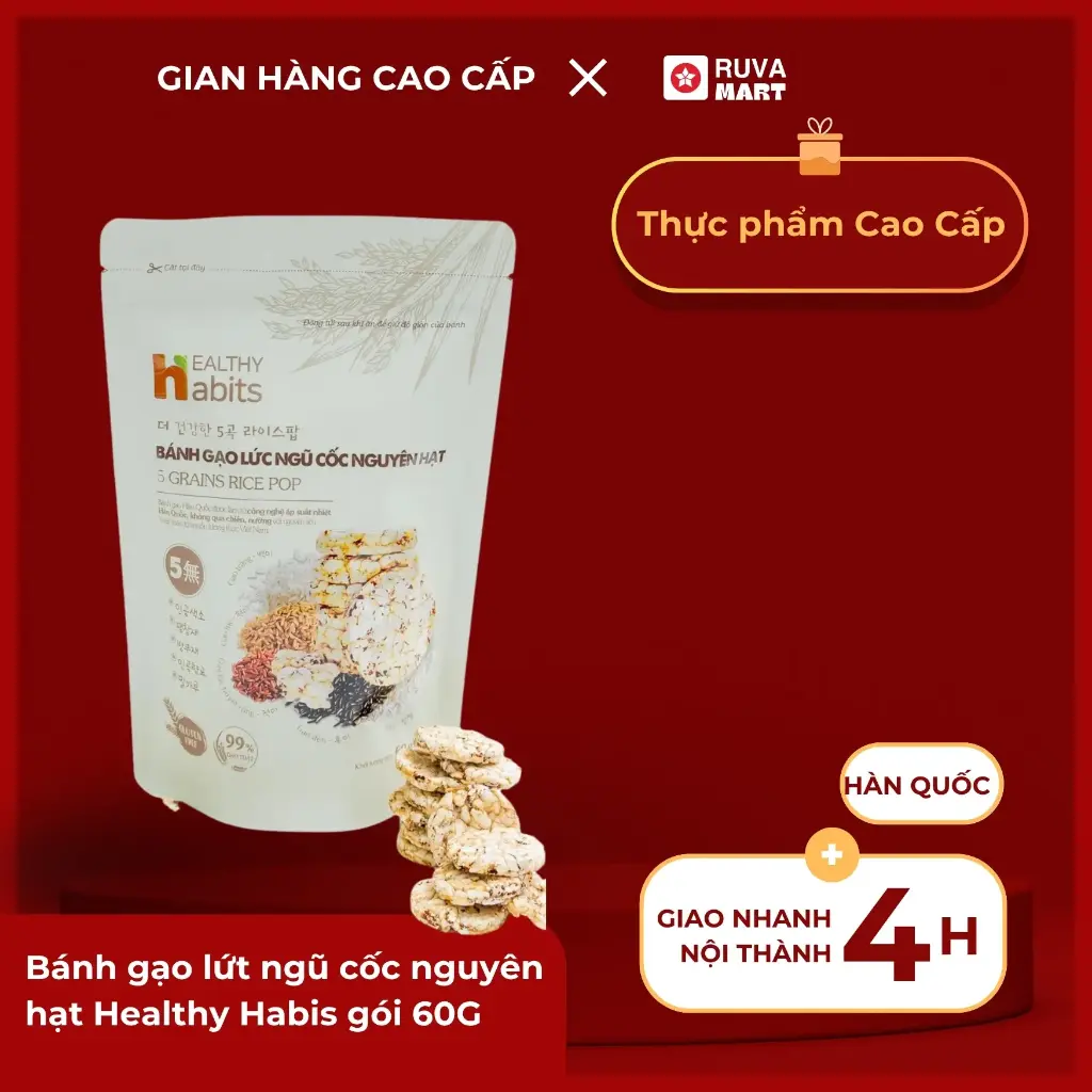 Bánh gạo lứt ngũ cốc nguyên hạt Healthy Habis gói 60G - 2138