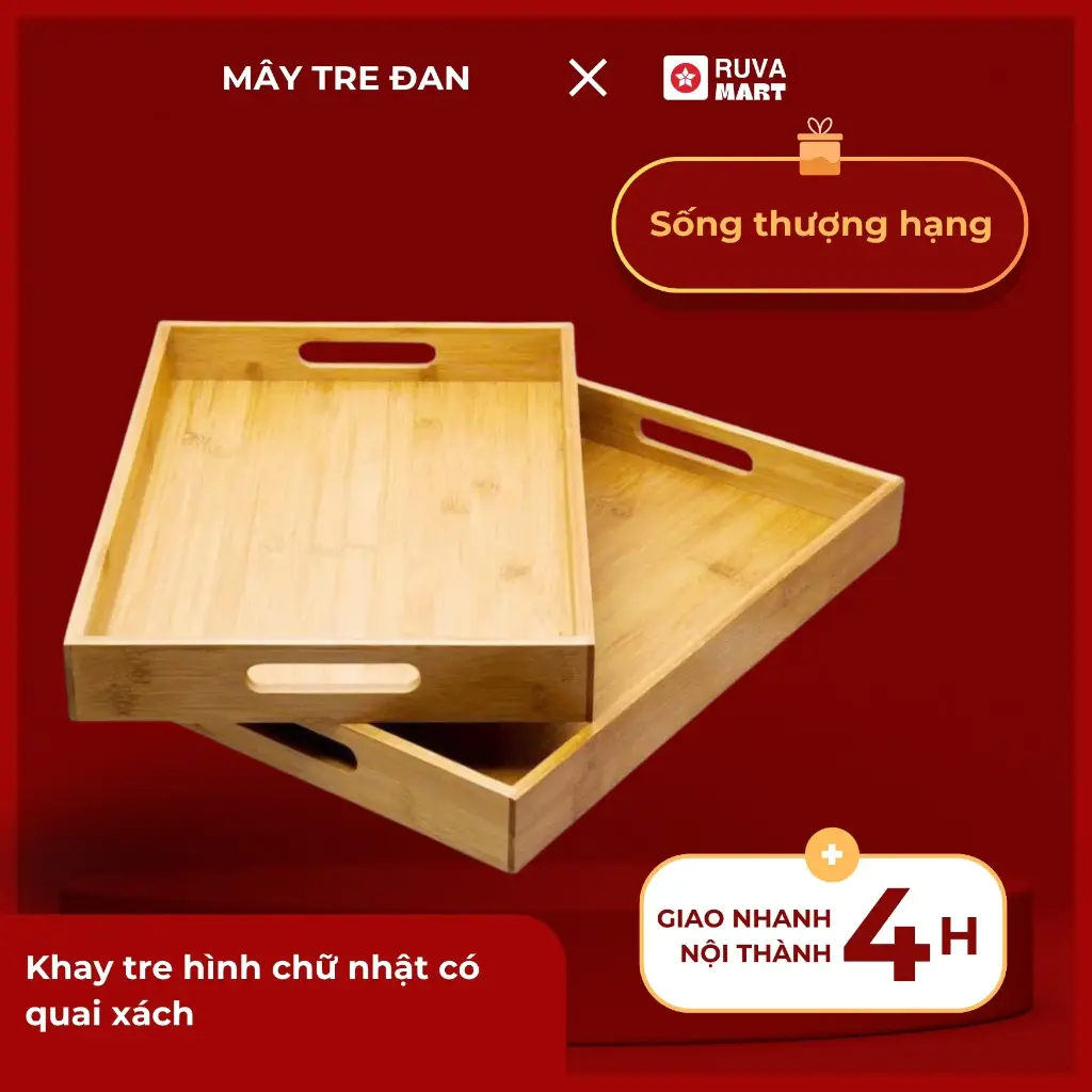 Khay tre hình chữ nhật có quai xách 40*30*4 - 2230