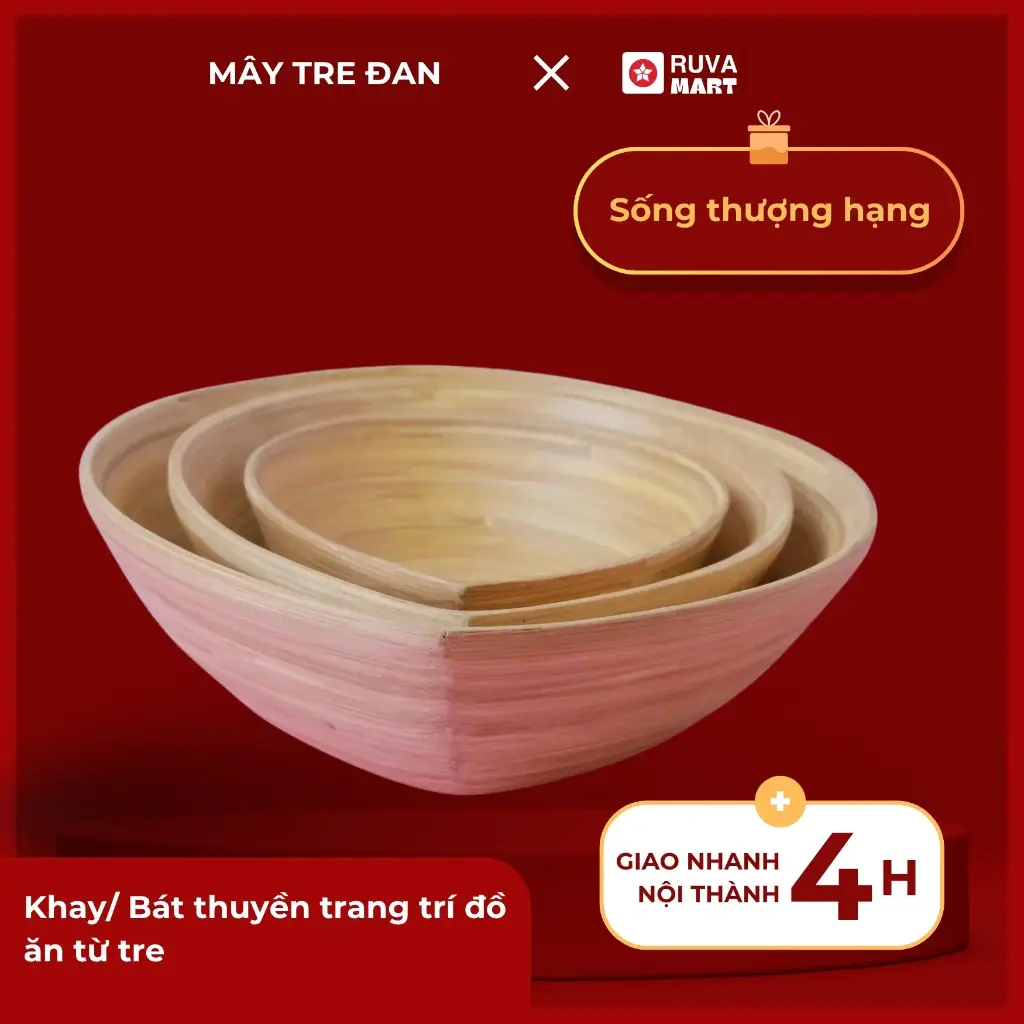 Khay/ Bát thuyền trang trí đồ ăn từ tre - 2232