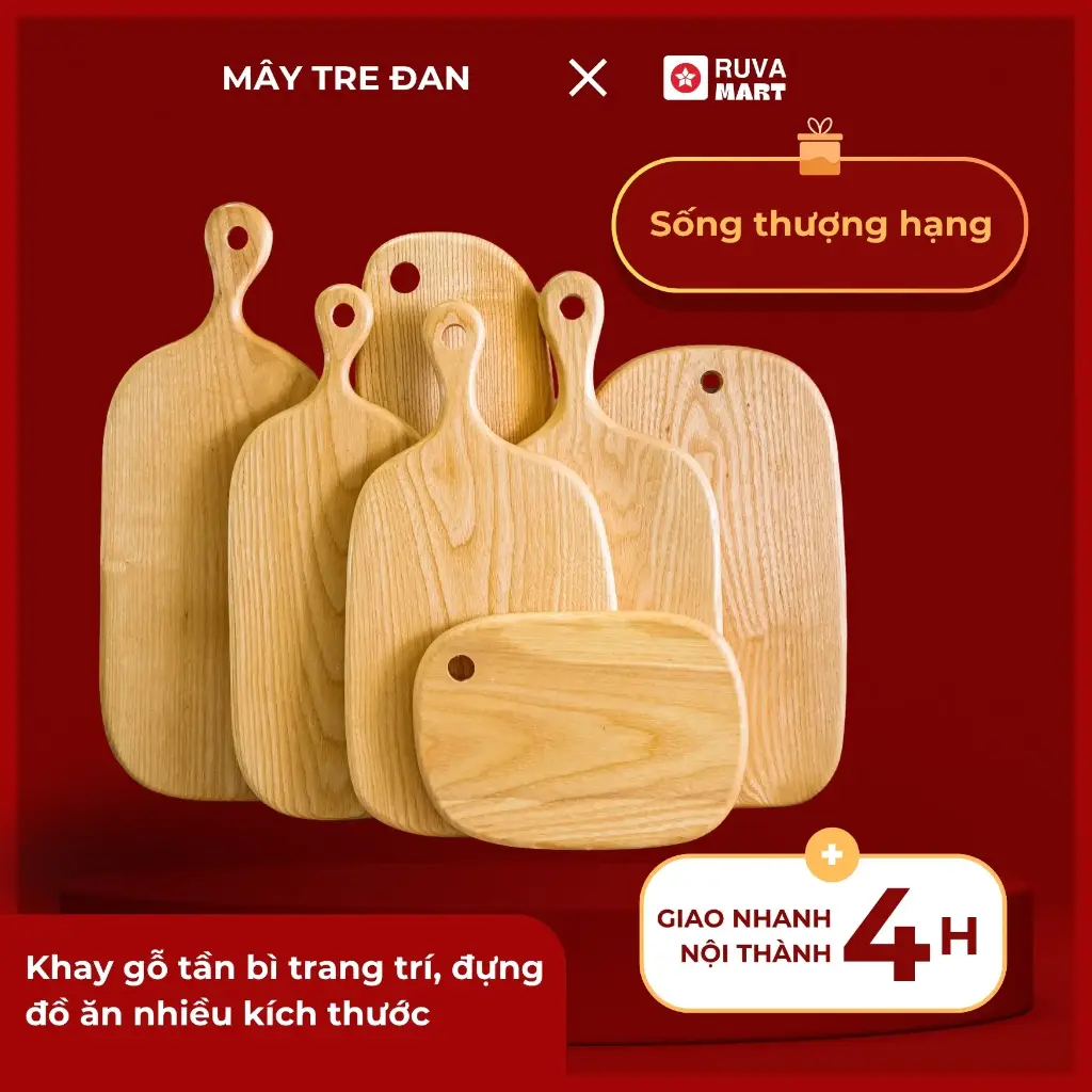 Khay gỗ tần bì trang trí, đựng đồ ăn nhiều kích thước 22*15*4 - 2233