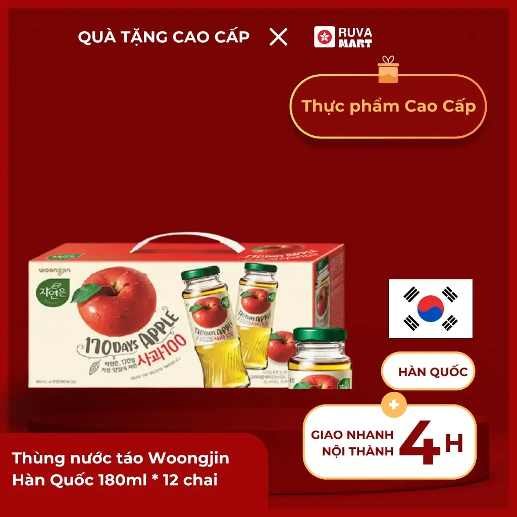 Thùng nước táo Woongjin 
Hàn Quốc 180ml * 12 chai  2412