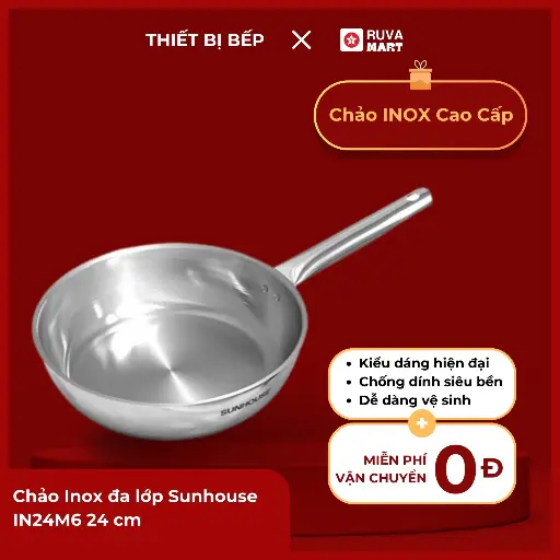 [BCGRT] Chảo Inox đa lớp Sunhouse IN24M6 24 cm - 1614