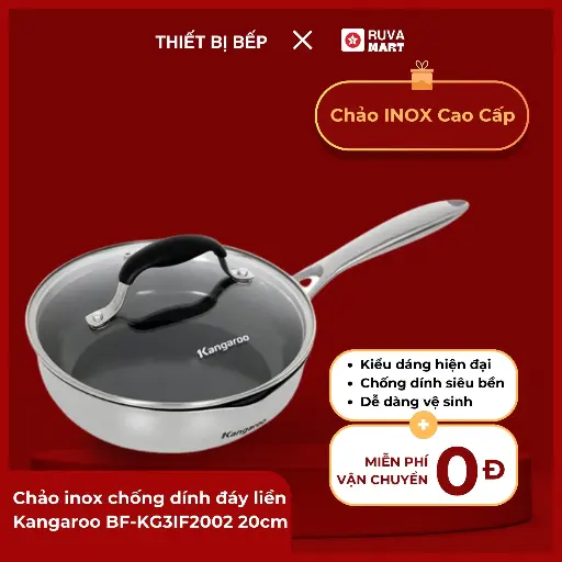 [BCGRT] Chảo inox chống dính đáy liền Kangaroo BF-KG3IF2002 20cm - 1623