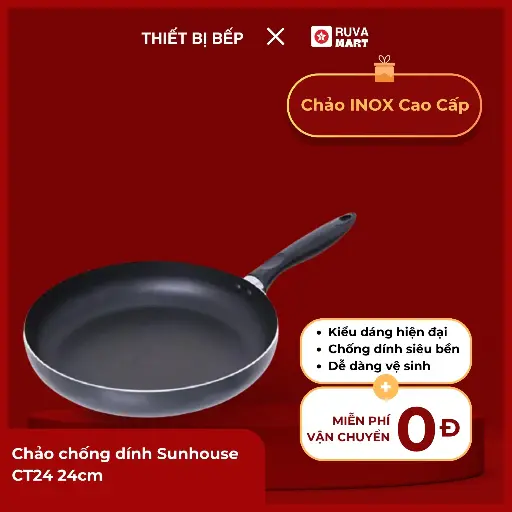 [BCGRT] Chảo trơn chống dính Sunhouse CT24 24cm - 1625