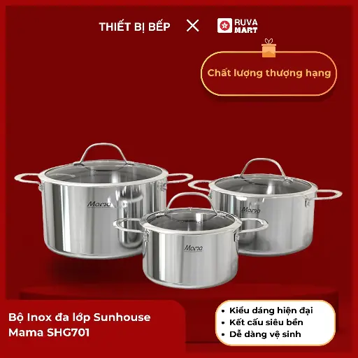 [BCGRT] Bộ Inox đa lớp Sunhouse Mama SHG701 - 1695