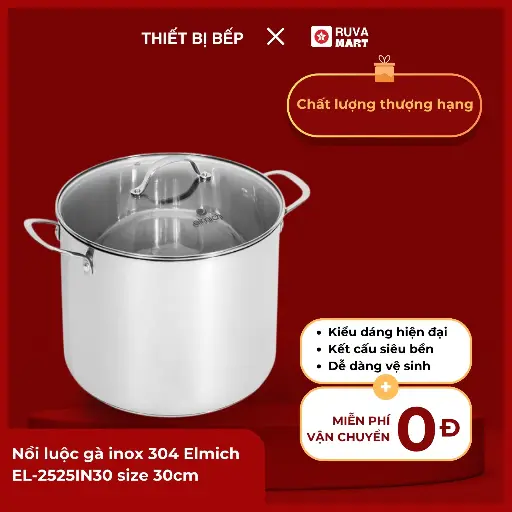 [BCGRT] Nồi luộc gà inox 304 elmich EL-2525IN30 size 30cm - 1708