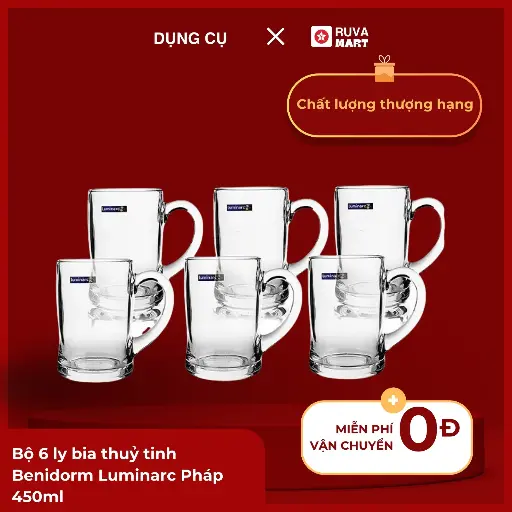[MMK] Bộ 6 ly bia thuỷ tinh Benidorm Luminarc Pháp 450ml - 1934