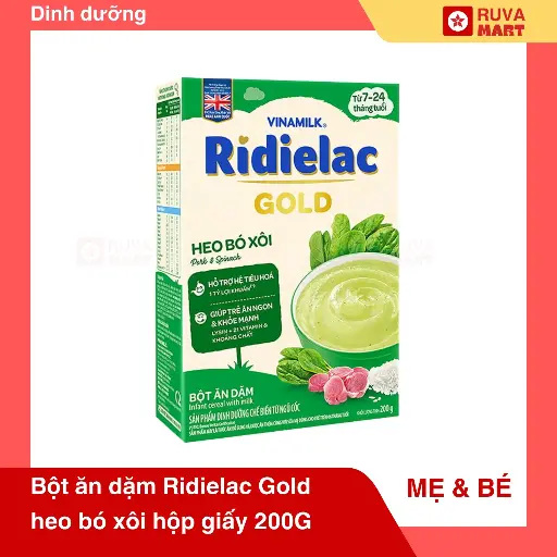 [GOM] Bột ăn dặm Ridielac Gold heo bó xôi hộp giấy 200G - 2025