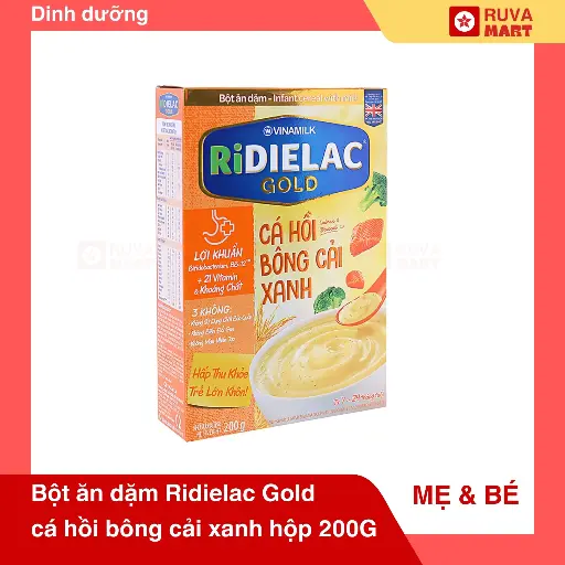 [GOM] Bột ăn dặm Ridielac Gold cá hồi, bông cải xanh hộp giấy 200G - 2030