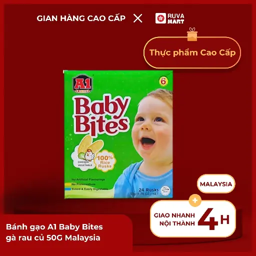[GOM] Bánh gạo A1 Baby Bites gà rau củ 50G Malaysia - 2132