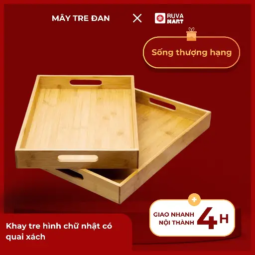 [OTR] Khay tre hình chữ nhật có quai xách 40*30*4 - 2230