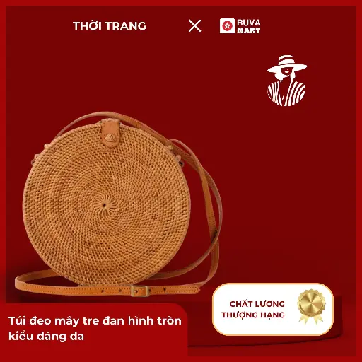 [NTHM] Túi đeo mây tre đan hình tròn kiểu dáng da  2507
